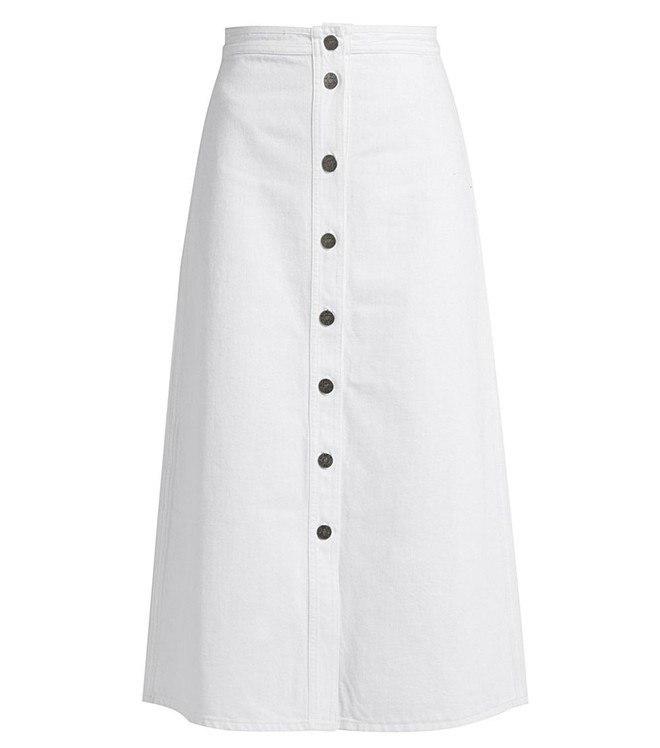 Белая джинсовая длинная юбка с кнопками