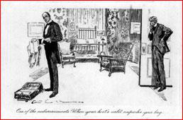 «Одна из щекотливых ситуаций: когда ваш чемодан распаковывает слуга хозяина дома». Рисунок американского художника Чарльза Гибсона. Начало ХХ века.