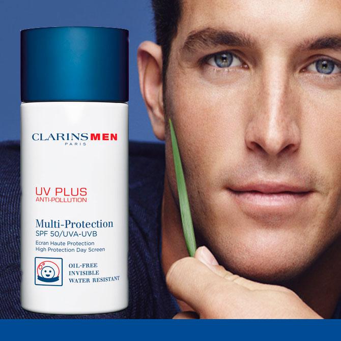 новинка Clarins Men UV Plus Multi-Protection SPF50 мужская кожа уход