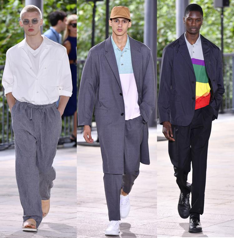Мужские костюмы (Фото) и летние классические брюки бермуды из парижской коллекции Miyake Mens на лето 2018 2019 