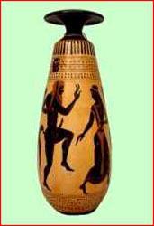 Древнегреческая ваза с сатиром и менадой