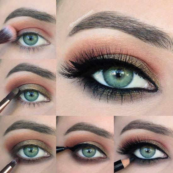 Этапы нанесения макияжа для серо-зеленых глаз
